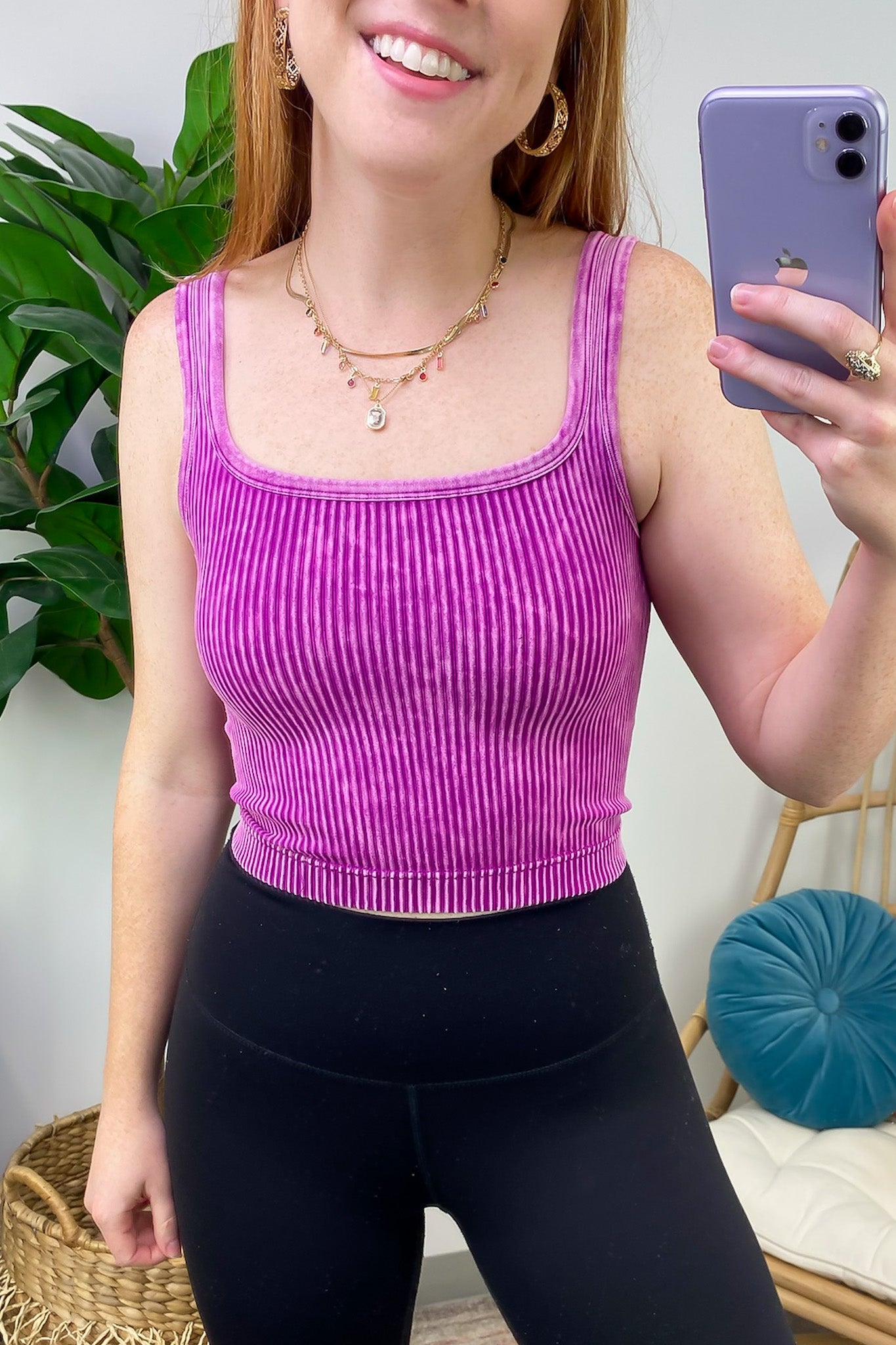  Dream Weekend Acid Wash Two-Way Neckline Tank Top - FINAL SALE - Madison and Mallory