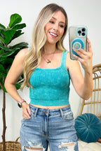Light Teal / SM Dream Weekend Acid Wash Two-Way Neckline Tank Top - FINAL SALE - Madison and Mallory
