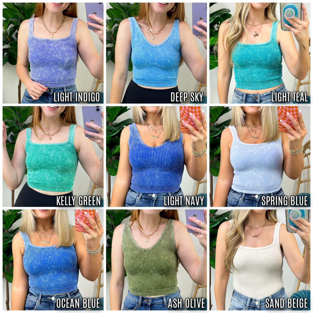  Dream Weekend Acid Wash Two-Way Neckline Tank Top - FINAL SALE - Madison and Mallory