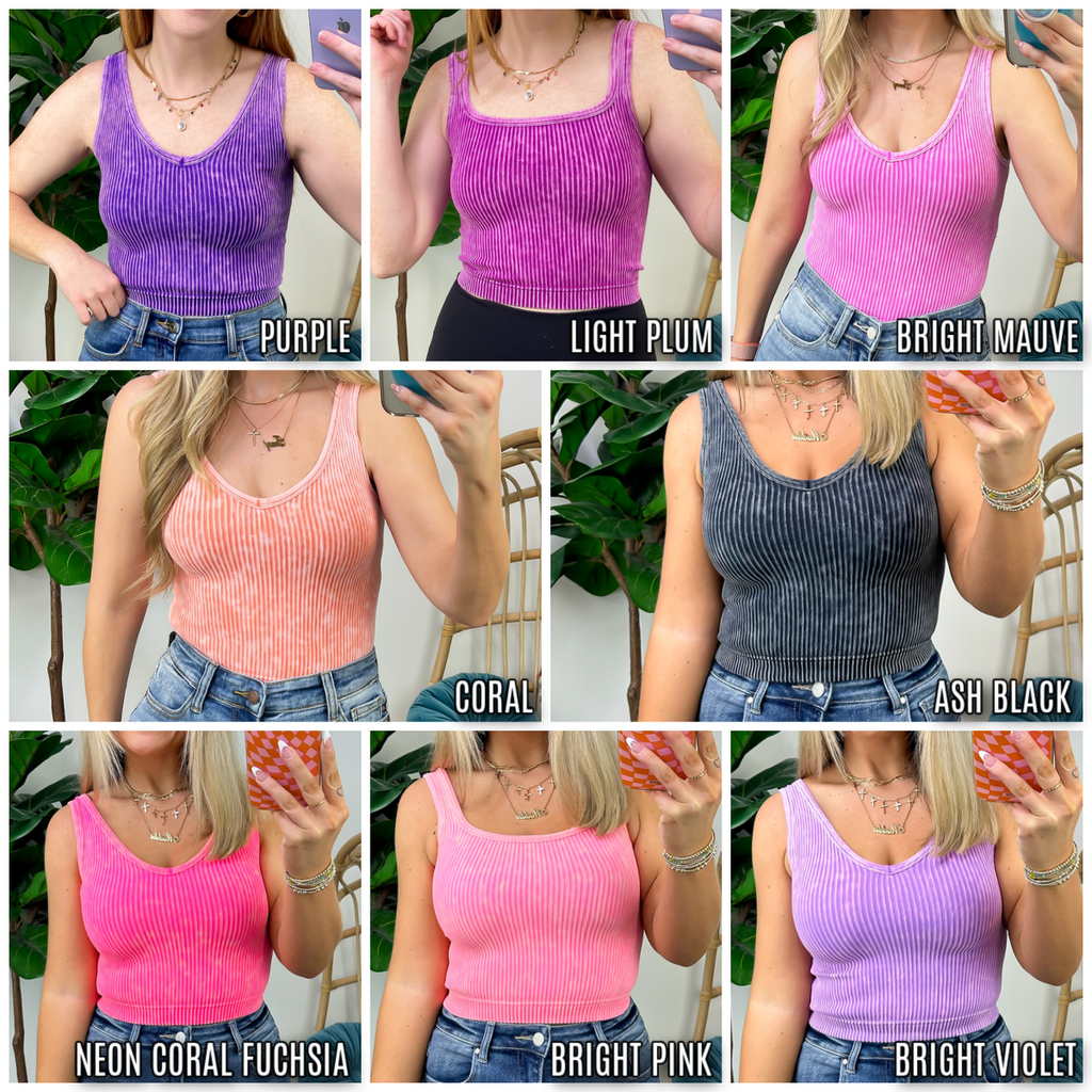  Dream Weekend Acid Wash Two-Way Neckline Tank Top - FINAL SALE - Madison and Mallory