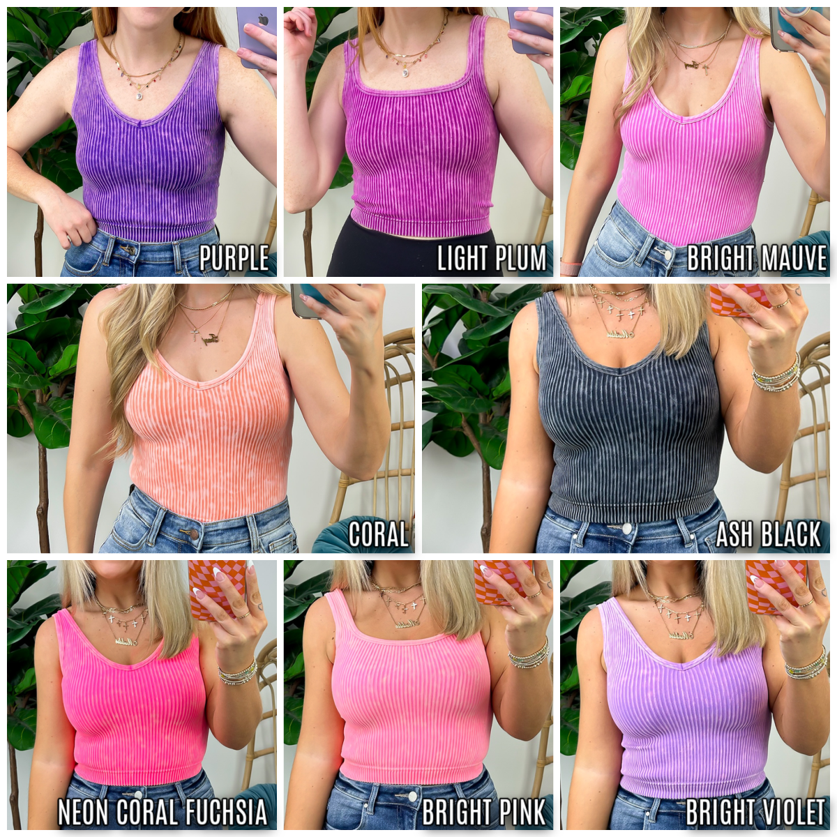  Dream Weekend Acid Wash Two-Way Neckline Tank Top - FINAL SALE - Madison and Mallory