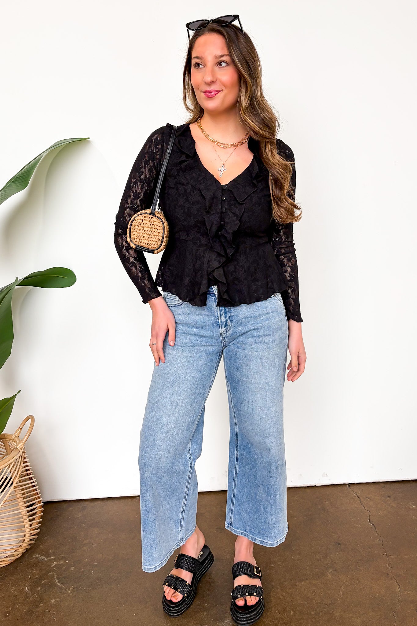 Dreamweaver Jacquard Knit Lace Romantic Ruffle Top - Madison and Mallory