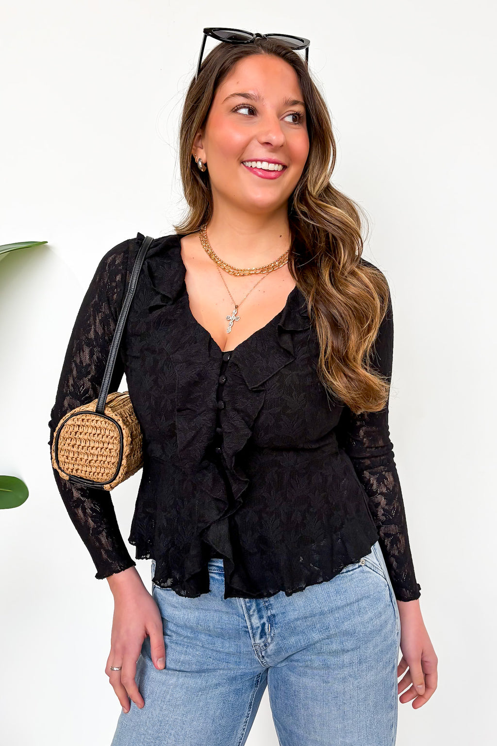 Dreamweaver Jacquard Knit Lace Romantic Ruffle Top - Madison and Mallory