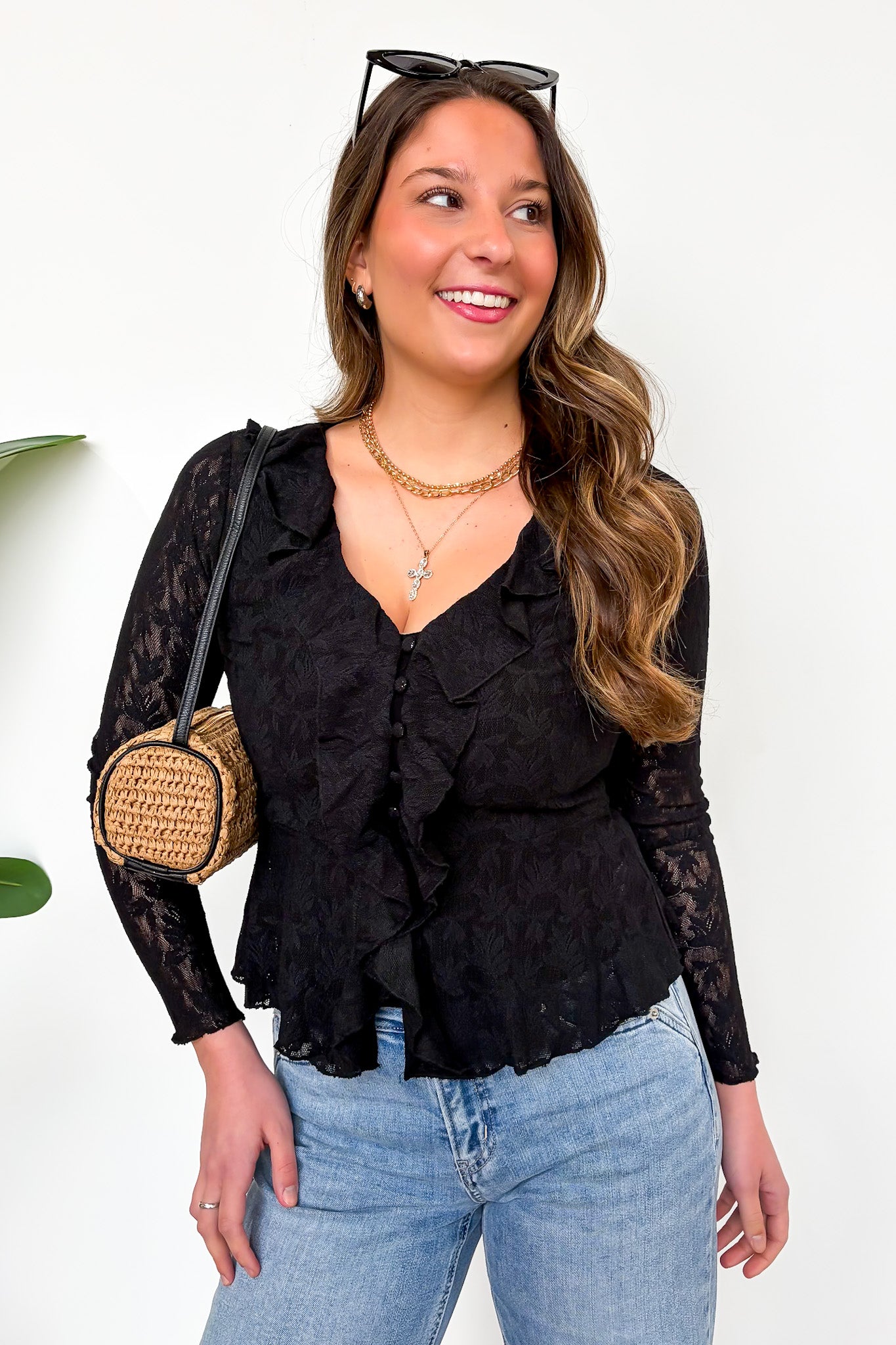 Dreamweaver Jacquard Knit Lace Romantic Ruffle Top - Madison and Mallory