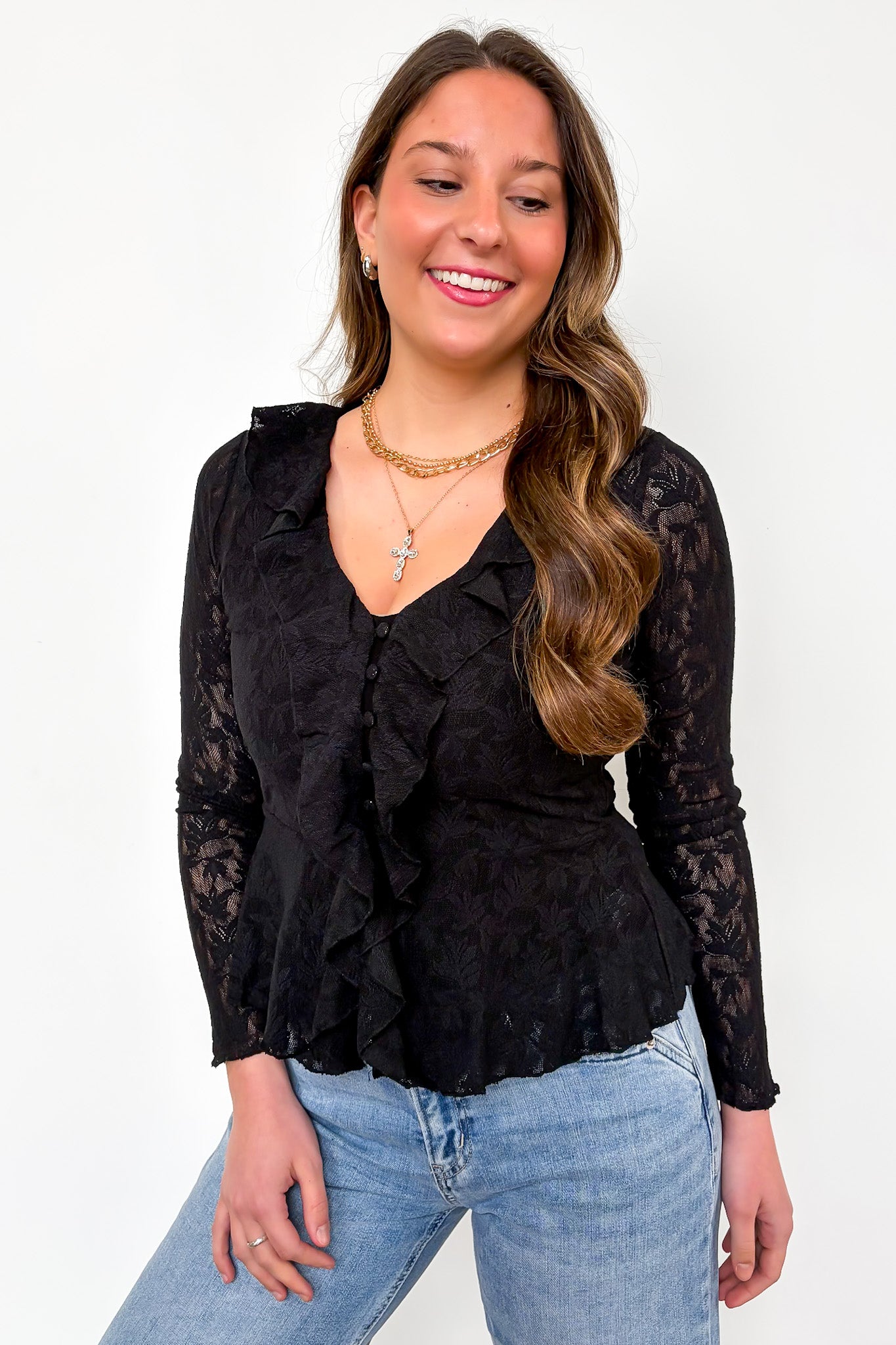 Dreamweaver Jacquard Knit Lace Romantic Ruffle Top - Madison and Mallory