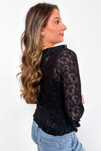 Dreamweaver Jacquard Knit Lace Romantic Ruffle Top - Madison and Mallory