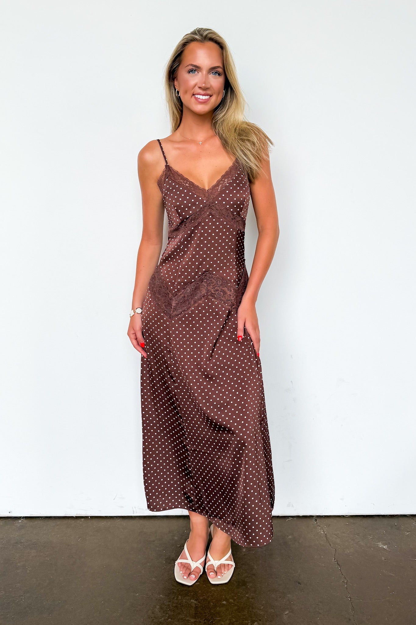 Dreamy Dot Lace Trim Midi Dress