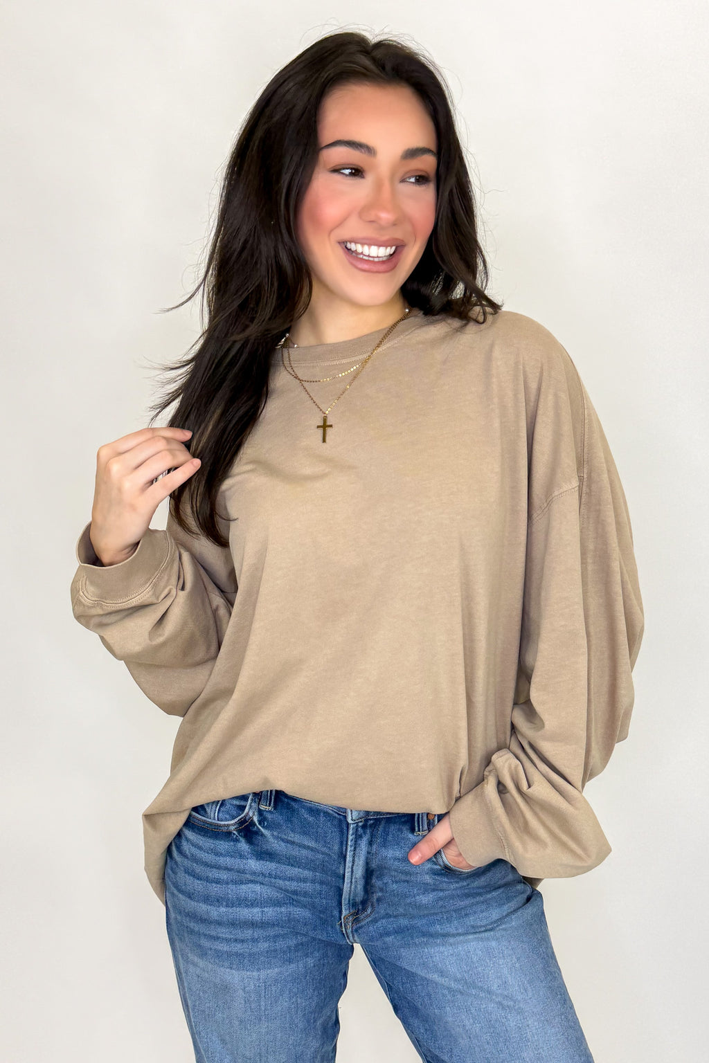 Taupe / S Drift Dye Oversized Top - Madison and Mallory