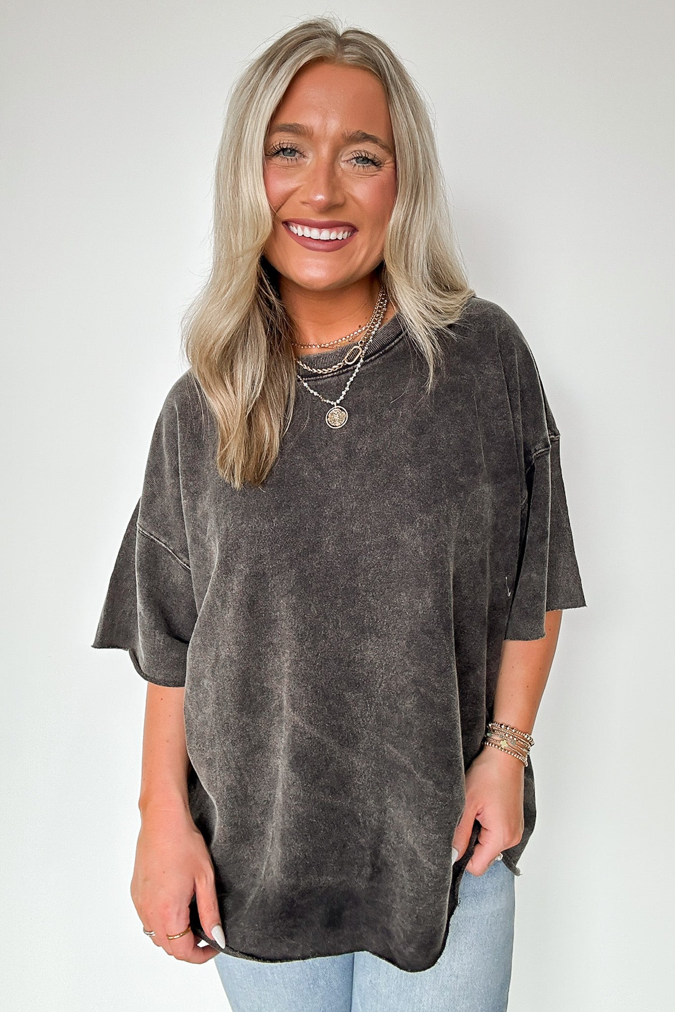Ash Black / SM Drifting Dreams Acid Wash Relaxed Fit Top - BACK IN STOCK - Madison and Mallory