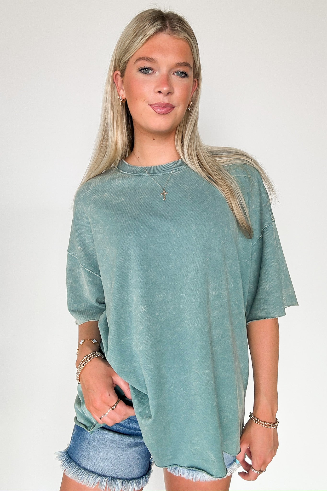 Ash Blue / SM Drifting Dreams Acid Wash Relaxed Fit Top - BACK IN STOCK - Madison and Mallory