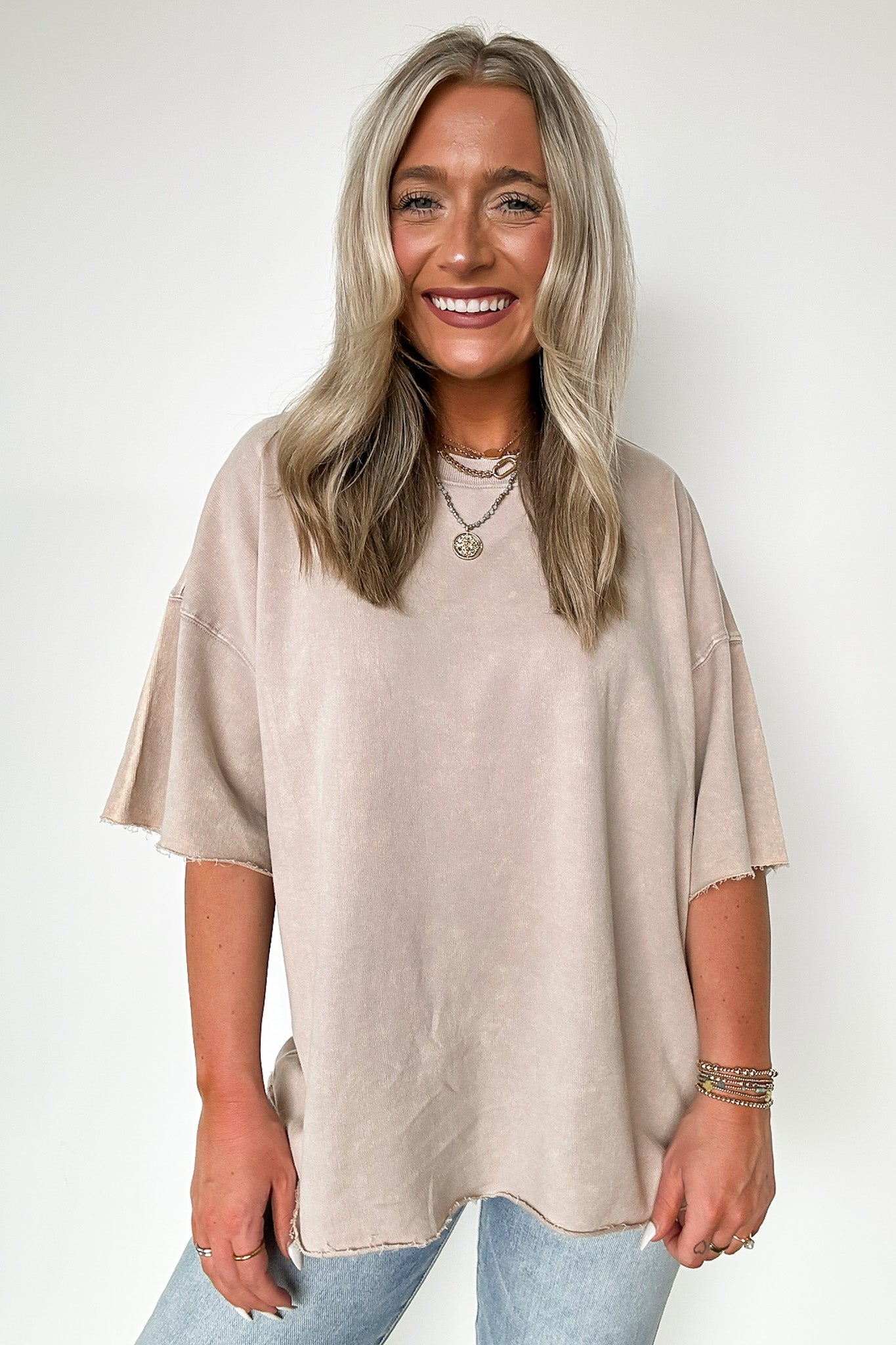 Ash Mocha / SM Drifting Dreams Acid Wash Relaxed Fit Top - BACK IN STOCK - Madison and Mallory