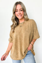 Camel / SM Drifting Dreams Acid Wash Relaxed Fit Top - BACK IN STOCK - Madison and Mallory