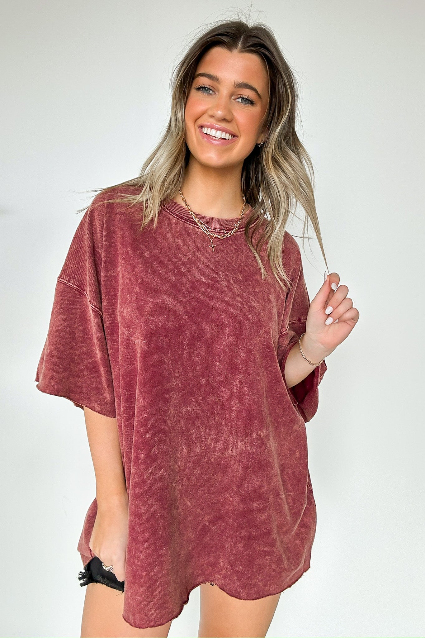 Cabernet / SM Drifting Dreams Acid Wash Relaxed Fit Top - BACK IN STOCK - Madison and Mallory