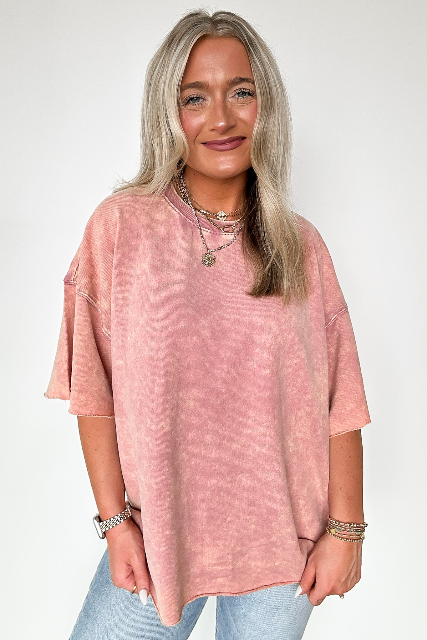 Light Rose / SM Drifting Dreams Acid Wash Relaxed Fit Top - BACK IN STOCK - Madison and Mallory
