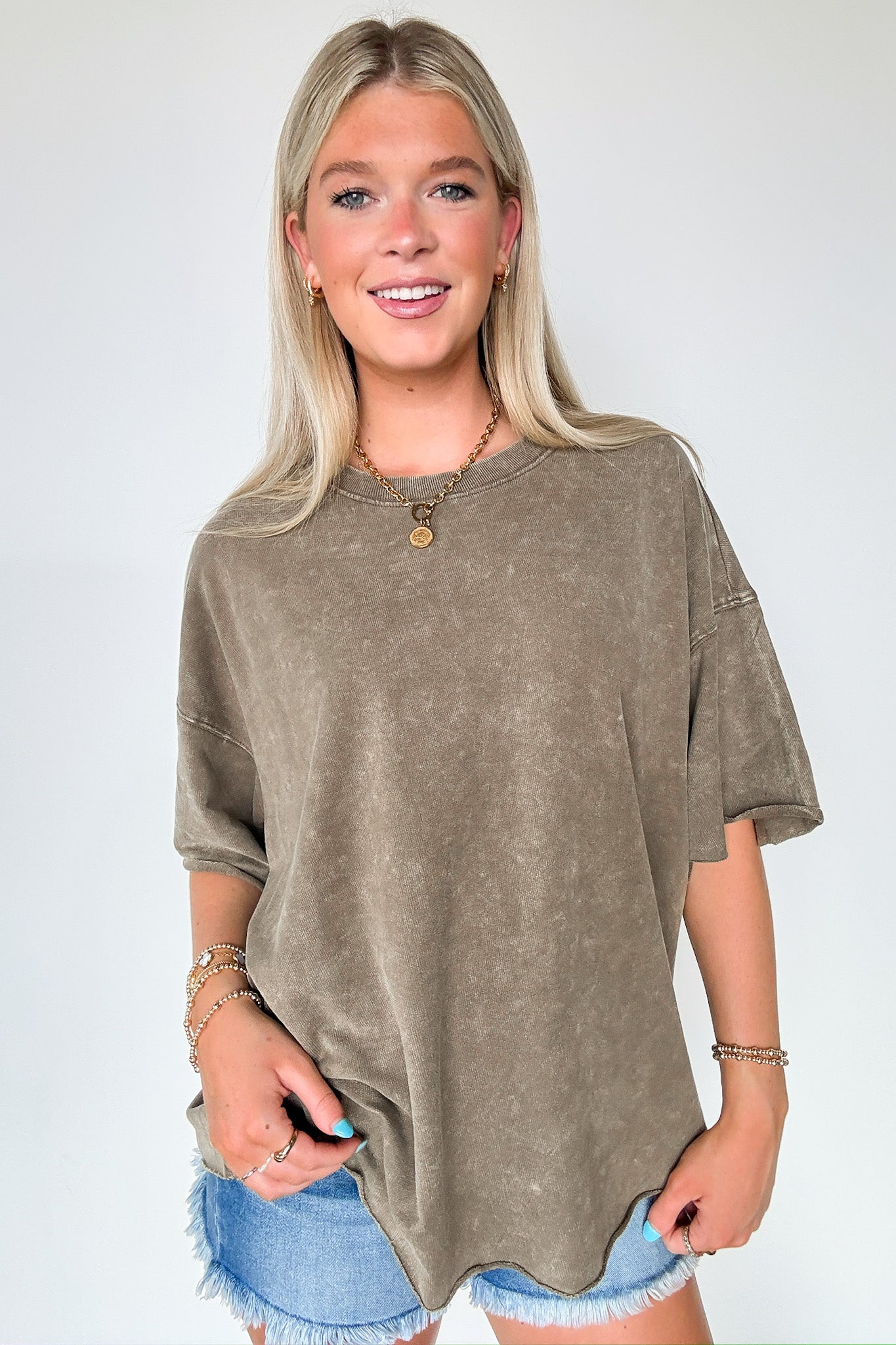 Mocha / SM Drifting Dreams Acid Wash Relaxed Fit Top - BACK IN STOCK - Madison and Mallory