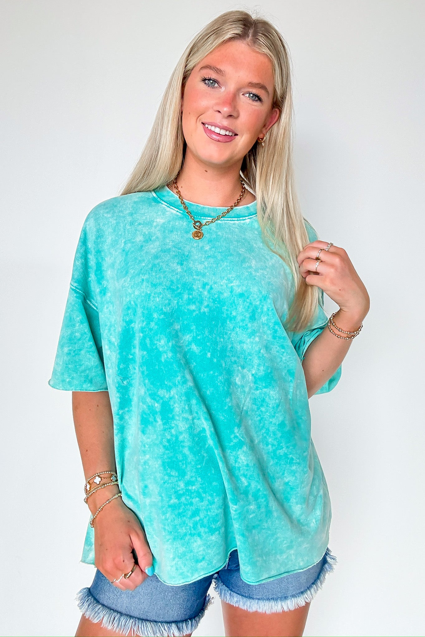 Turquoise / SM Drifting Dreams Acid Wash Relaxed Fit Top - BACK IN STOCK - Madison and Mallory