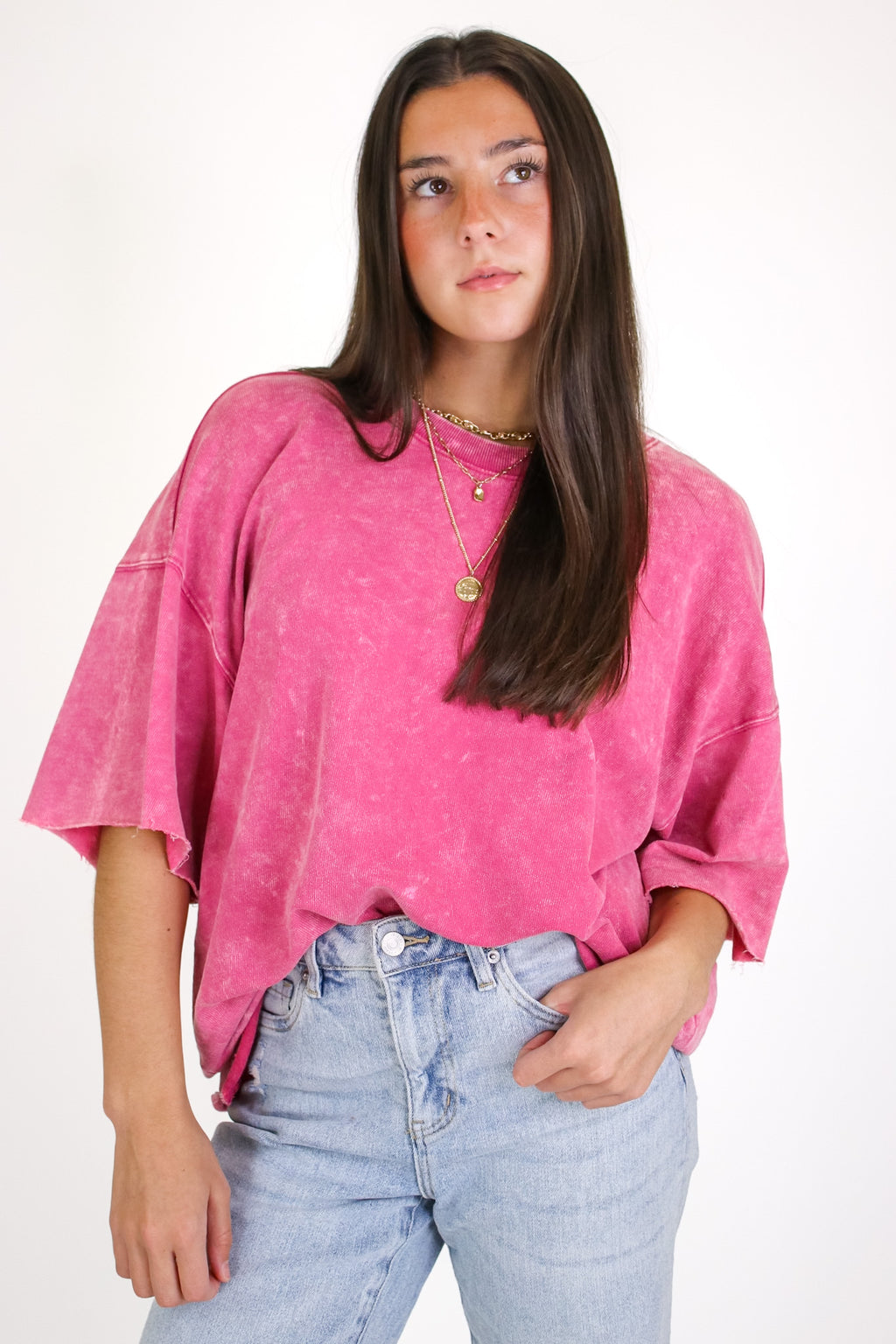 Ash Pink / SM Drifting Dreams Acid Wash Relaxed Fit Top - Madison and Mallory