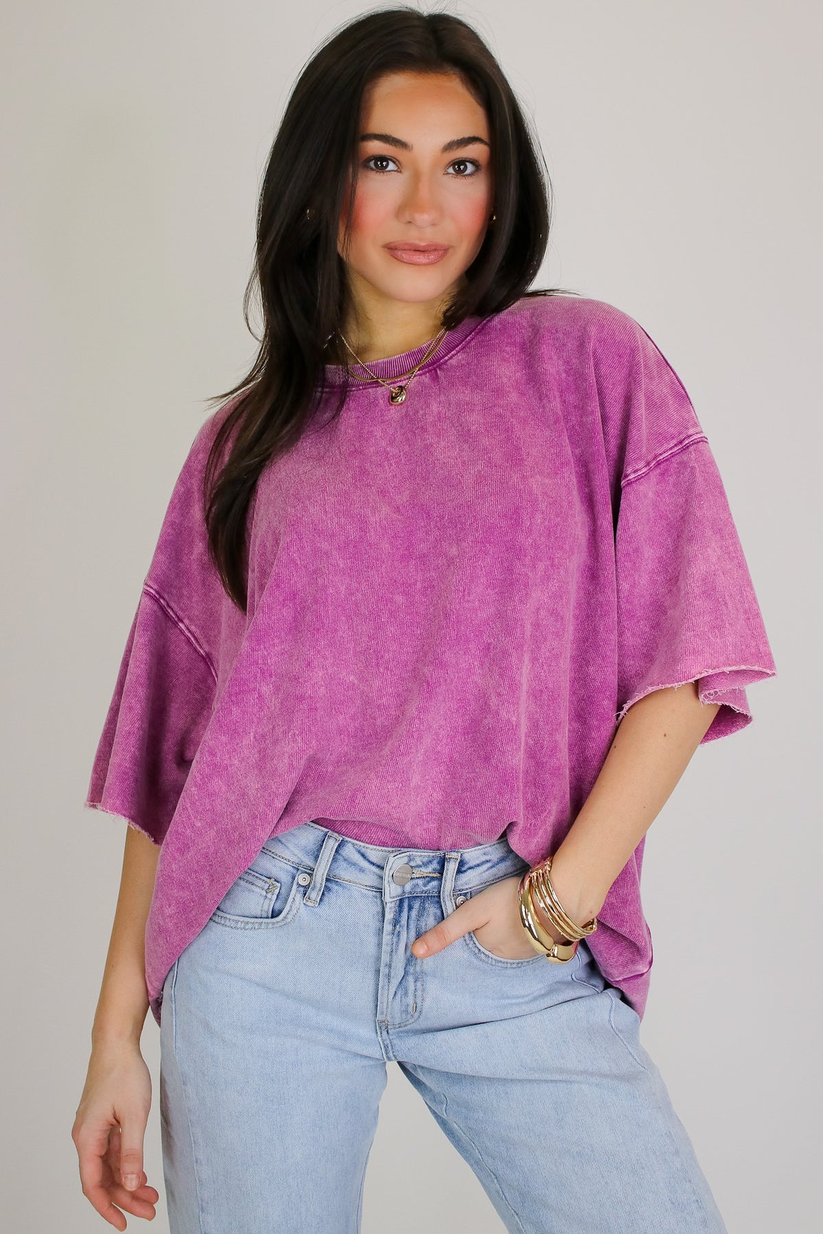 Light Plum / SM Drifting Dreams Acid Wash Relaxed Fit Top - Madison and Mallory