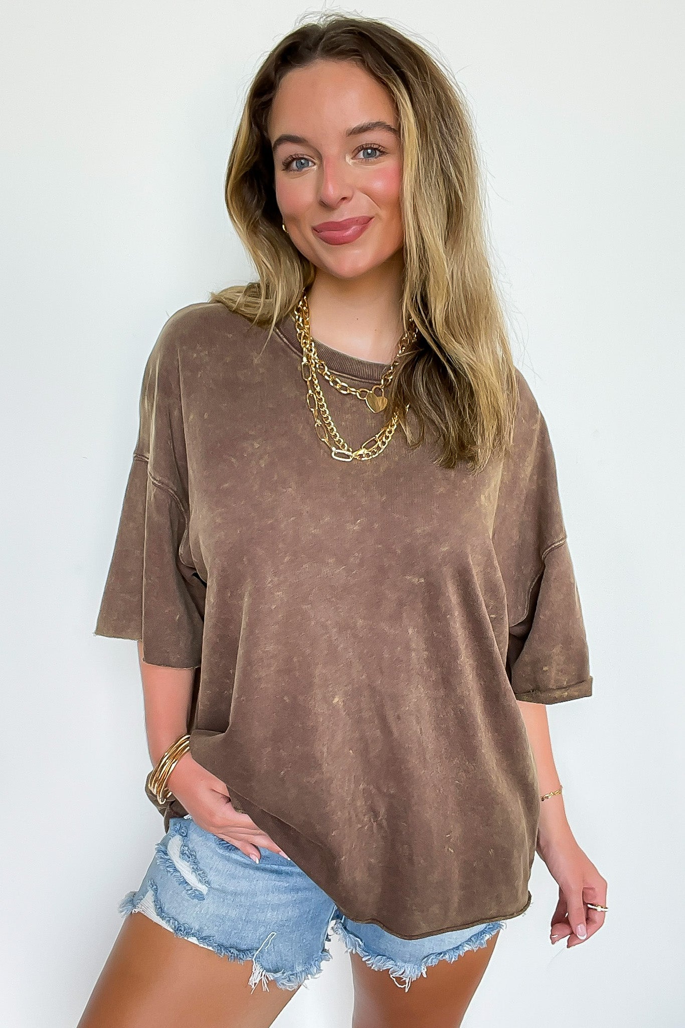 Mahogany / SM Drifting Dreams Acid Wash Relaxed Fit Top - BACK IN STOCK - Madison and Mallory