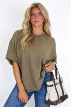 Mocha / SM Drifting Dreams Acid Wash Relaxed Fit Top - Madison and Mallory