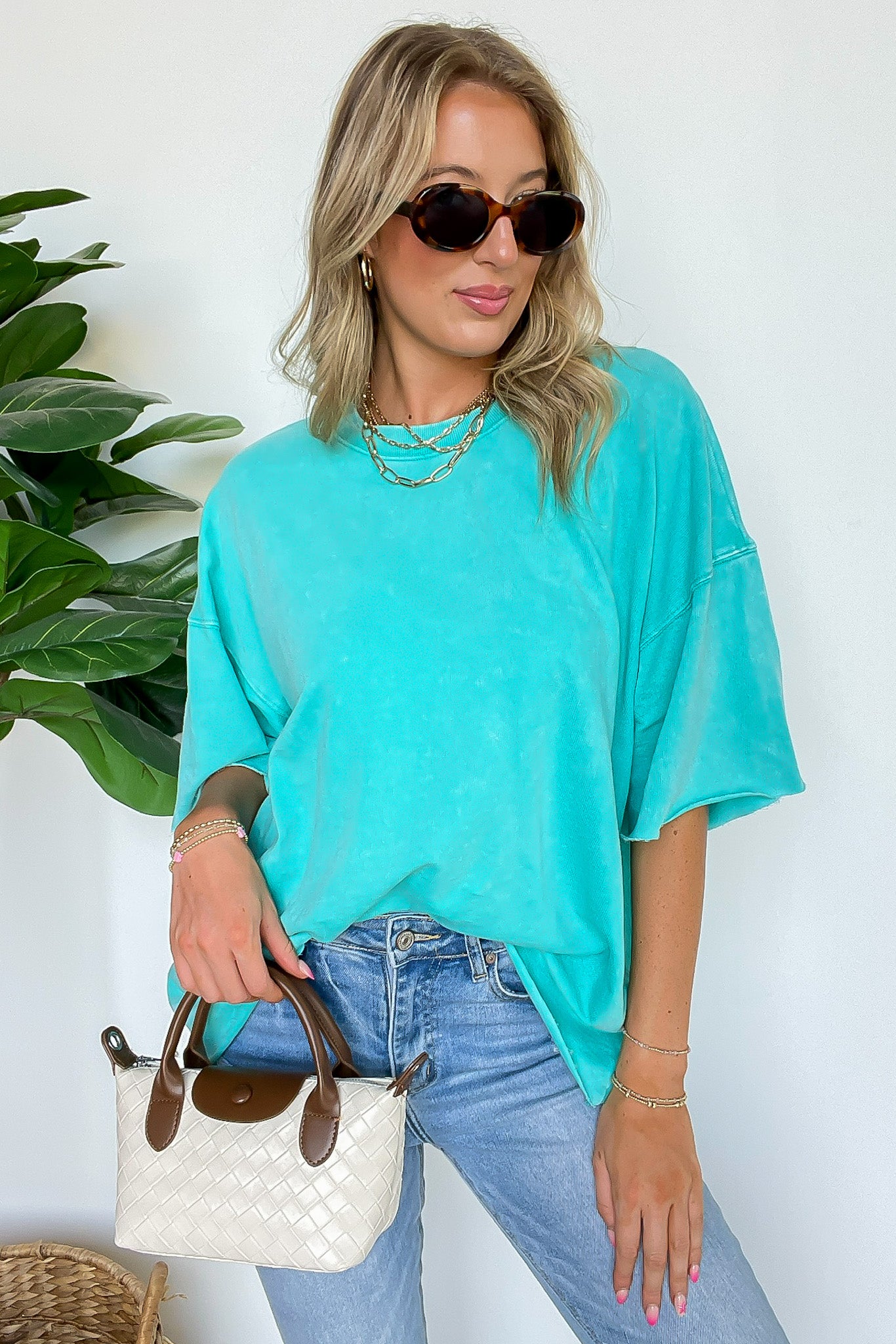 Turquoise / SM Drifting Dreams Acid Wash Relaxed Fit Top - BACK IN STOCK - Madison and Mallory