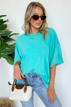 Turquoise / SM Drifting Dreams Acid Wash Relaxed Fit Top - Madison and Mallory
