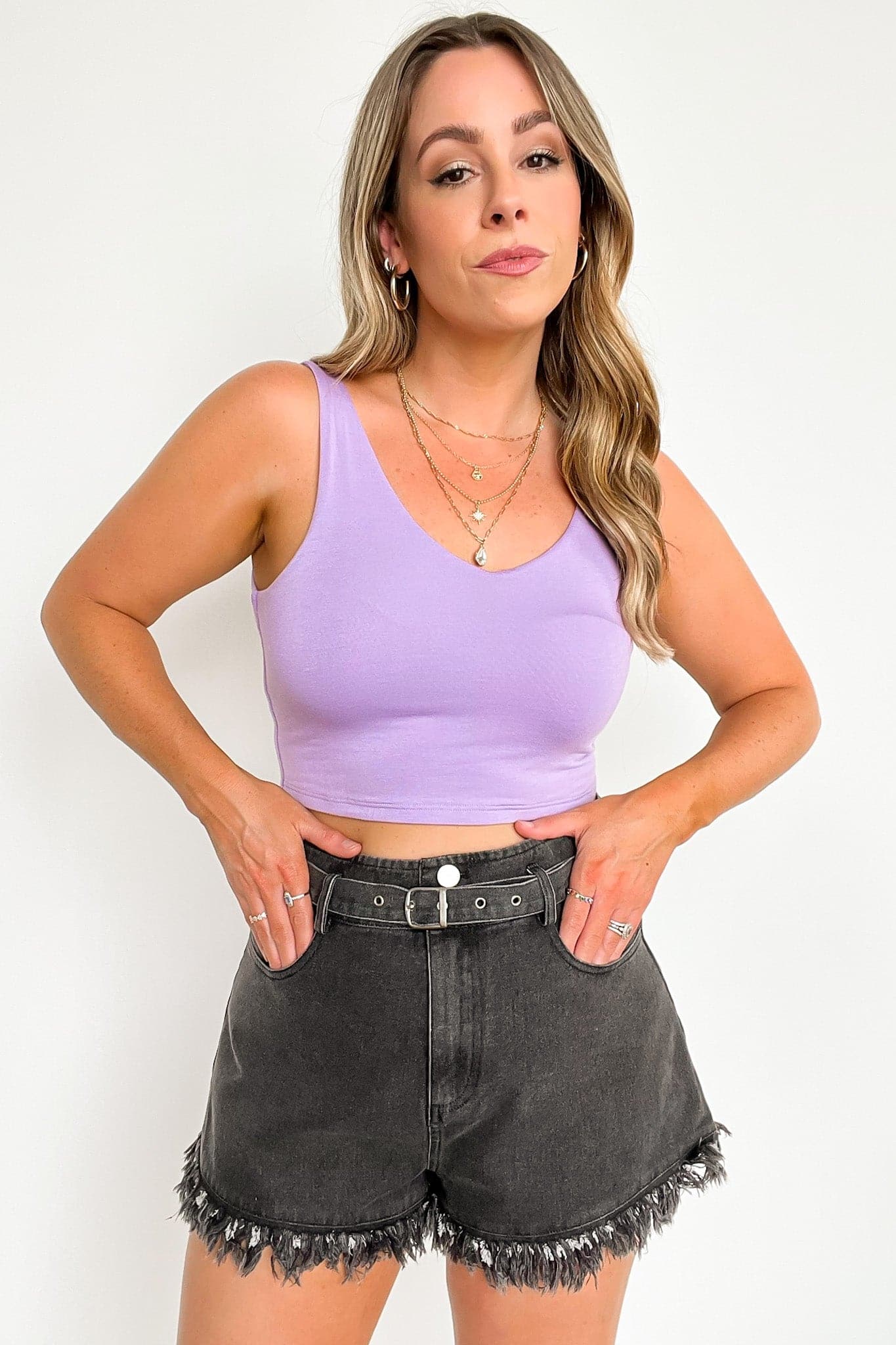  Dyanna Belted Raw Hem Denim Shorts - FINAL SALE - Madison and Mallory