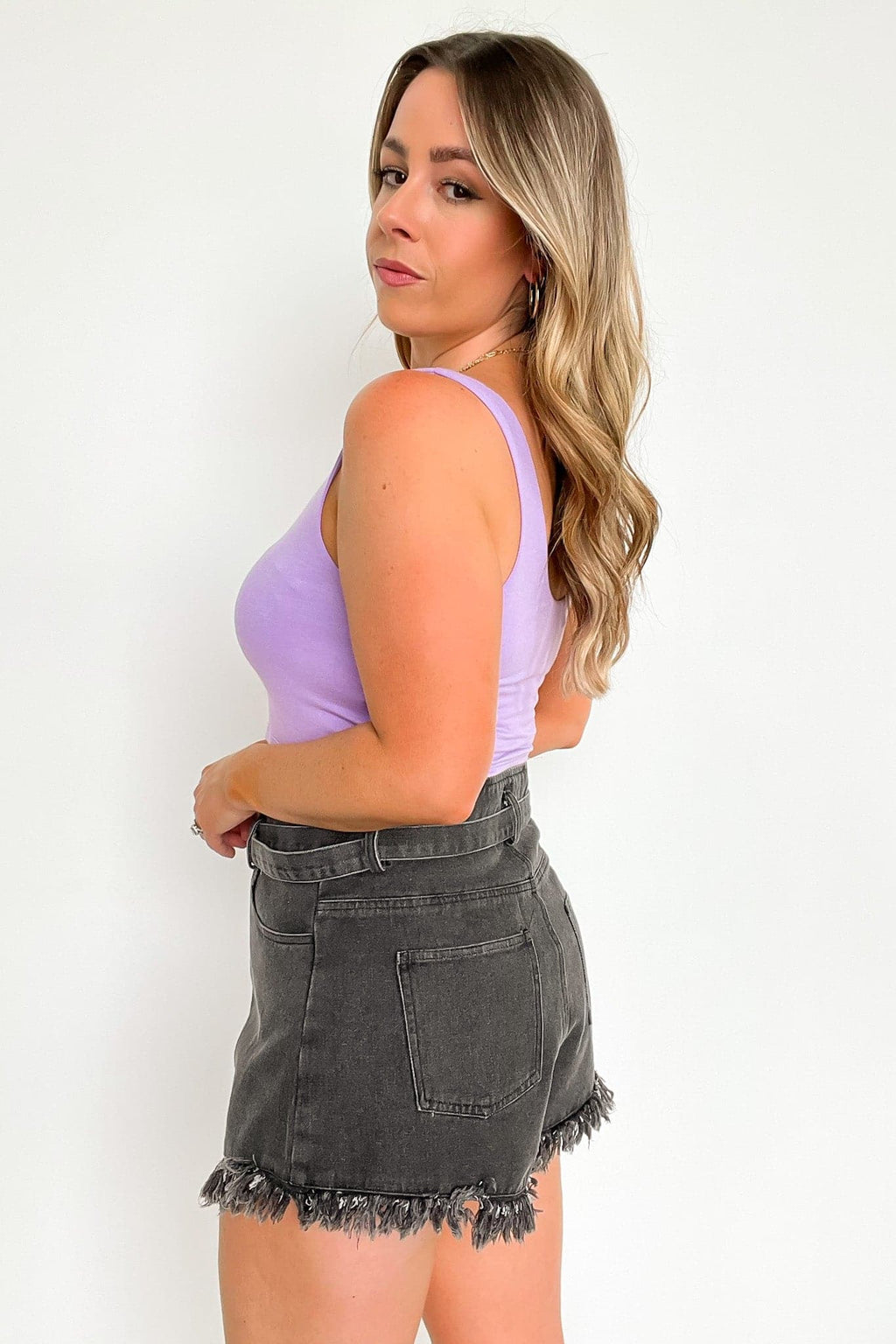  Dyanna Belted Raw Hem Denim Shorts - FINAL SALE - Madison and Mallory