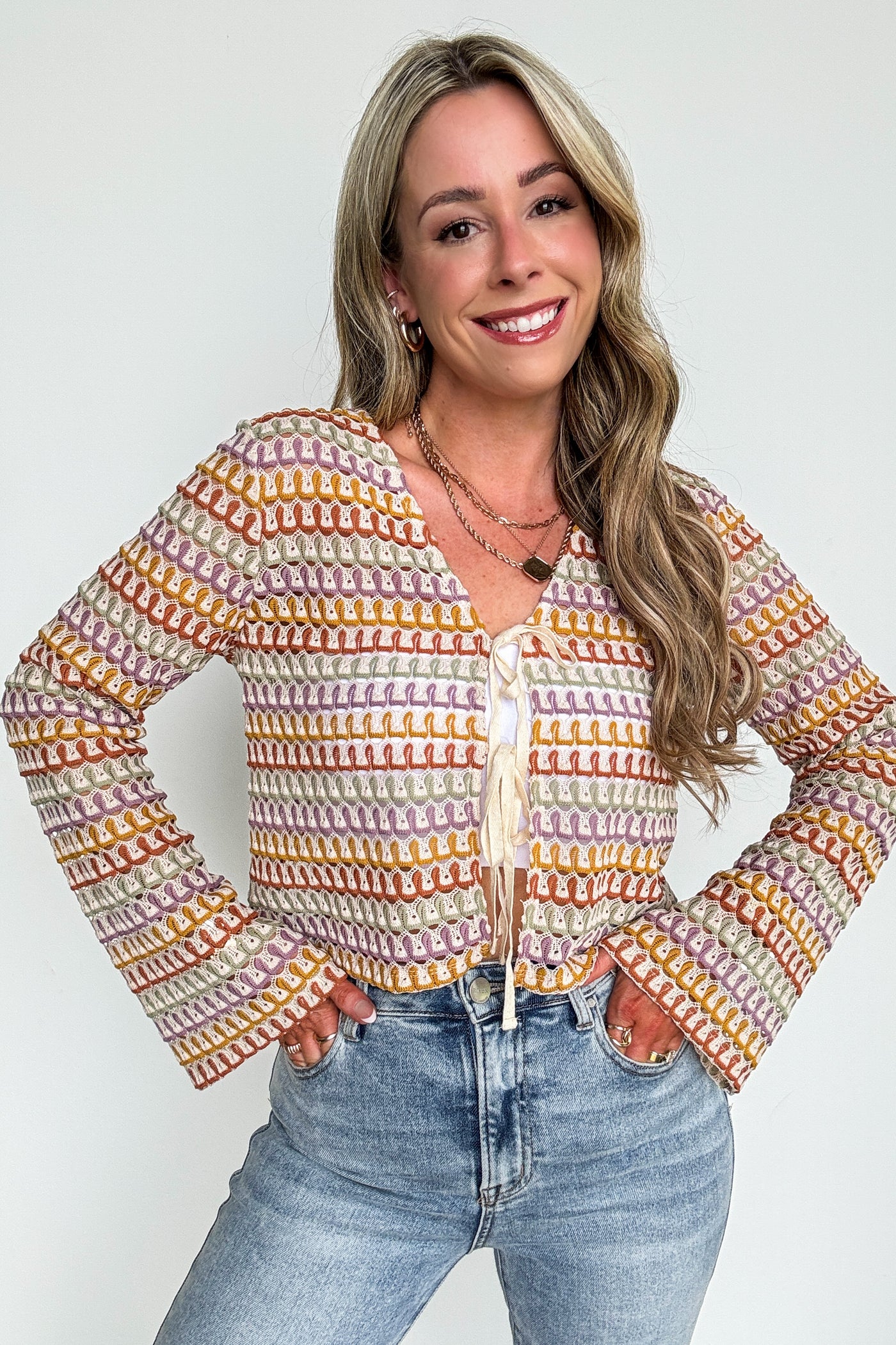 Sunset Threads Multicolor Openwork Knit Tie Top - Madison and Mallory