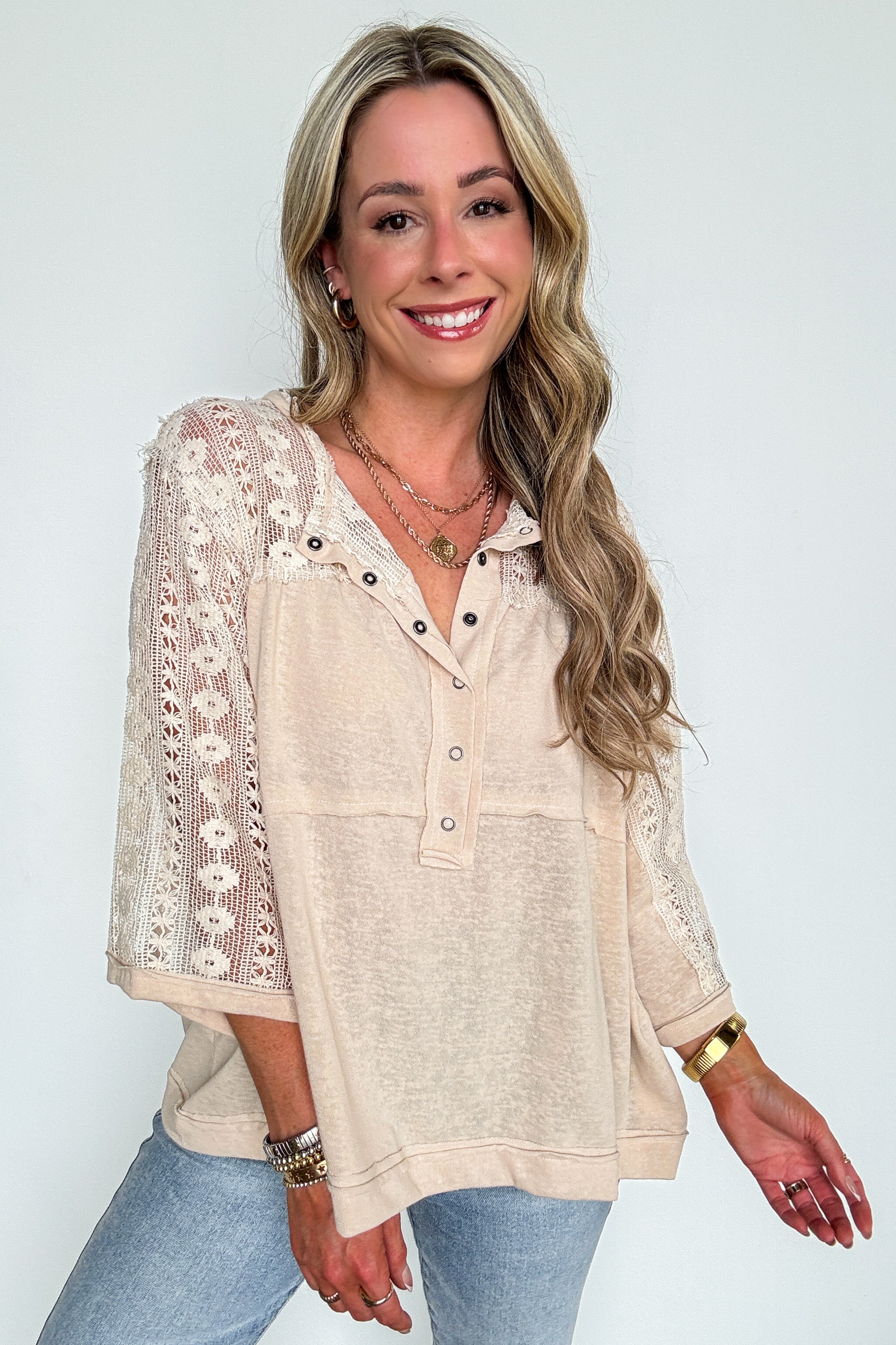 Crochet Core Henley Top - FINAL SALE - Madison and Mallory