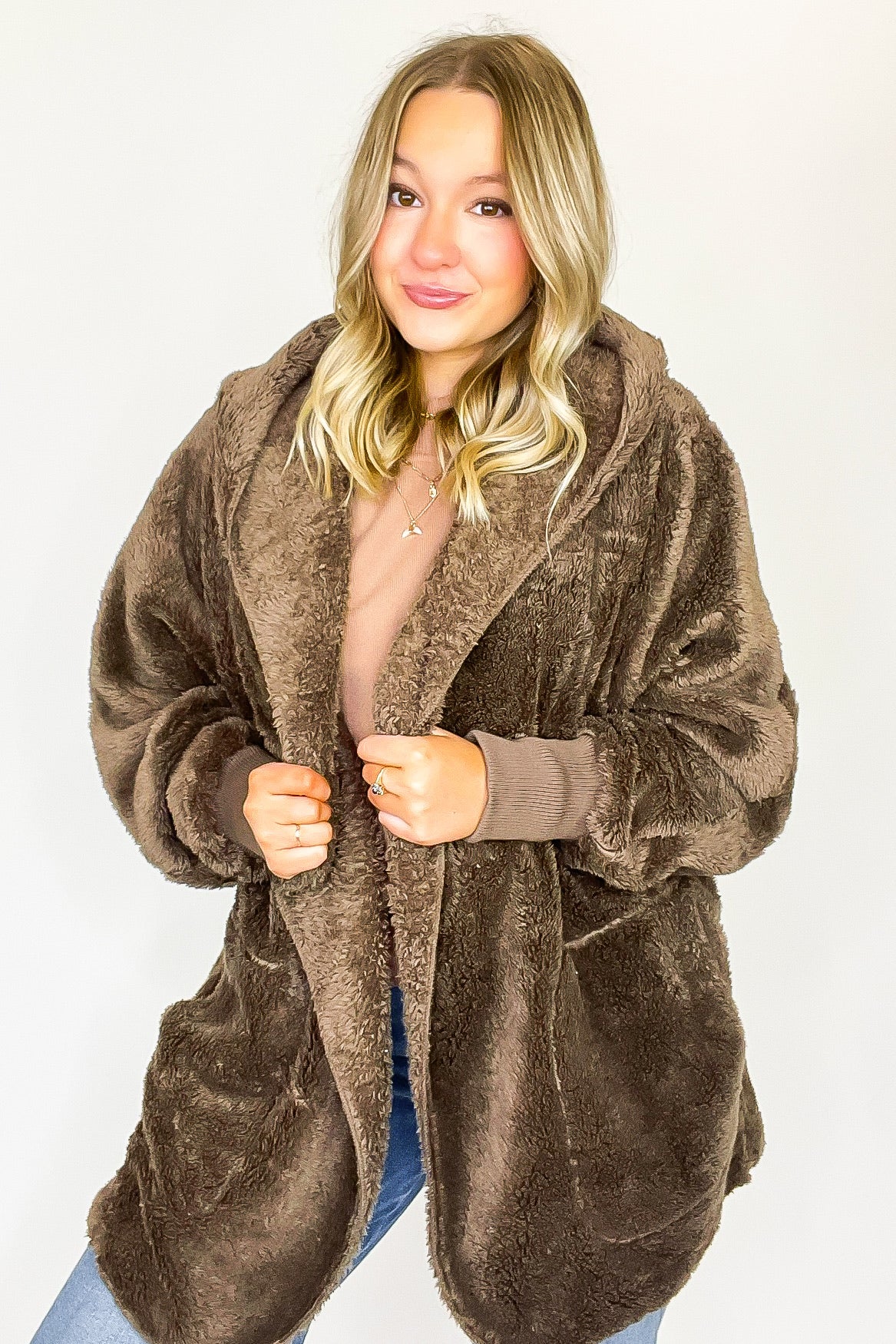 Cozy Crest Hooded Faux Fur Jacket - Madison and Mallory