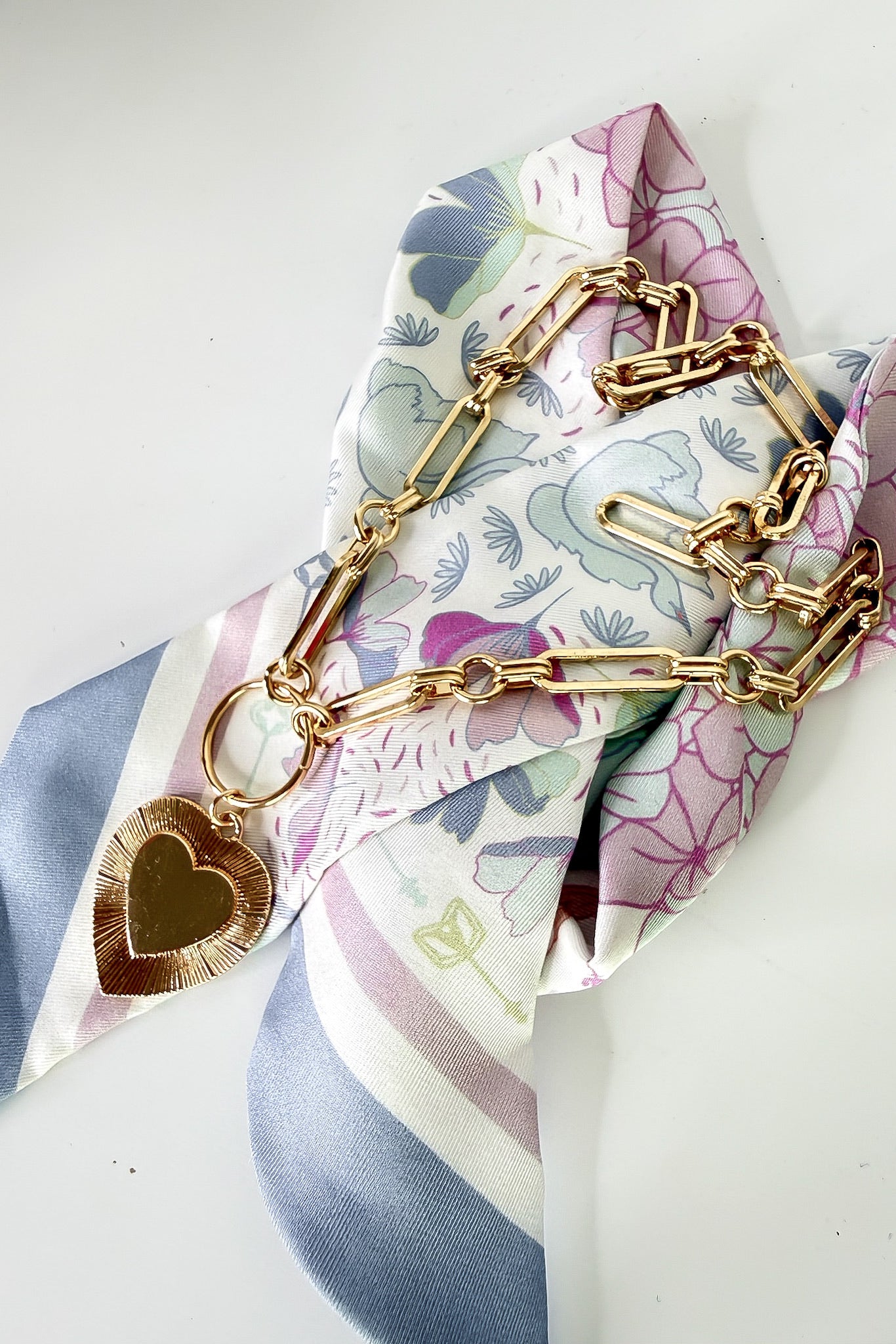 Gold Amour Link Etched Heart Chain Necklace - Madison and Mallory
