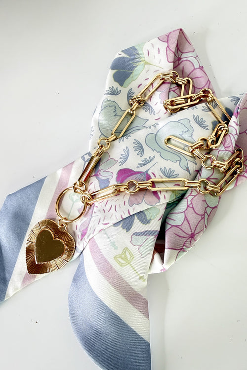 Gold Amour Link Etched Heart Chain Necklace - Madison and Mallory