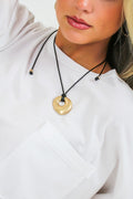 Gold Earthbound Hammered Disc Cord Necklace - Madison and Mallory