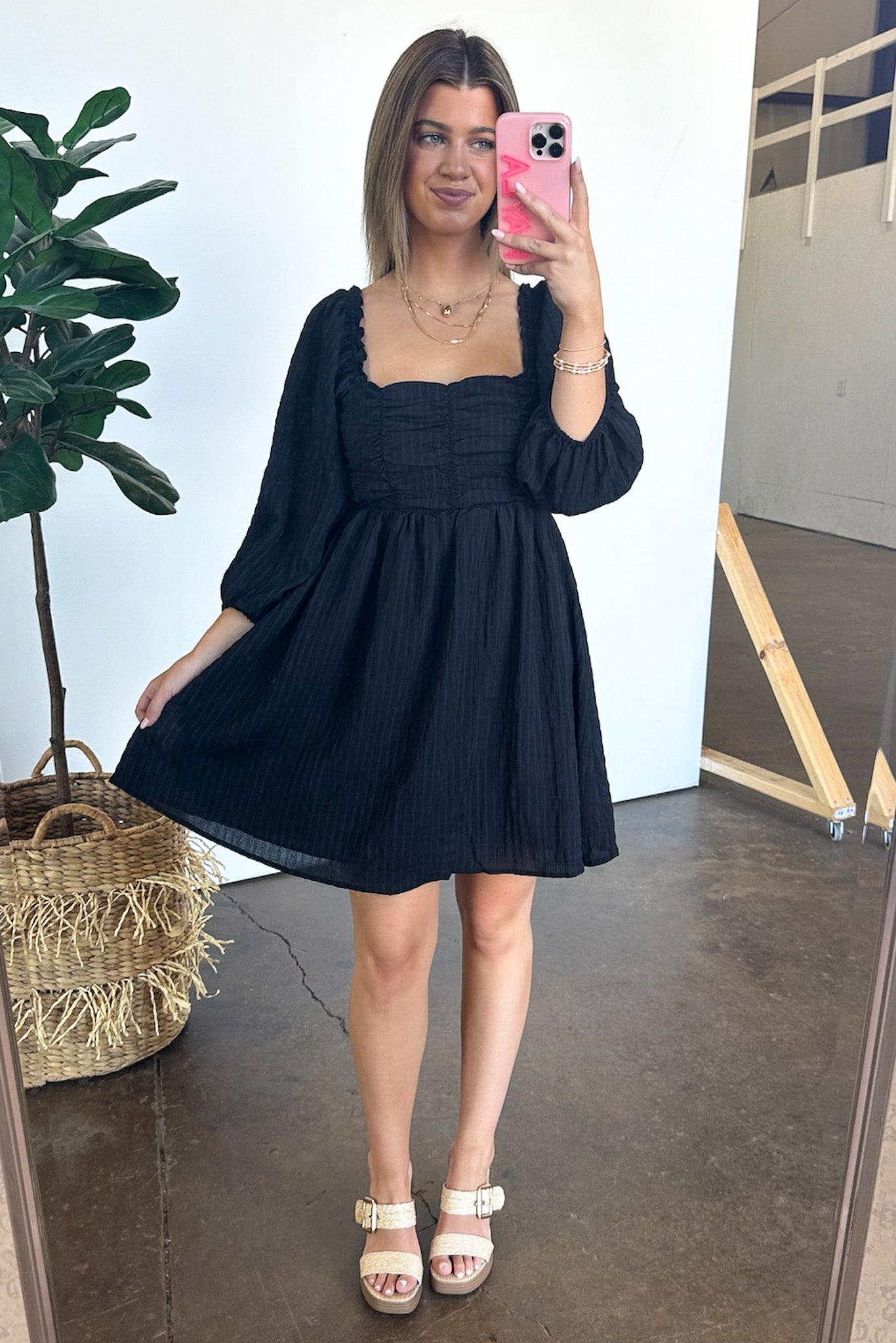 XS / Black Easily Effortless Smocked Puff Sleeve Dress - FINAL SALE - Madison and Mallory