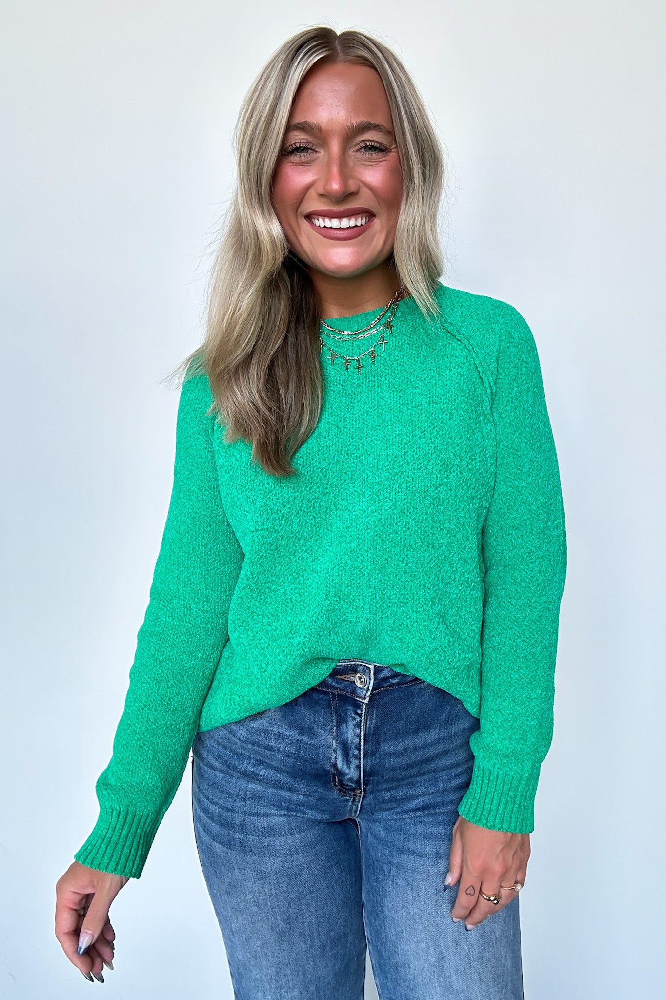 Kelly Green / S Easily Endearing Chenille Knit Raglan Sweater - BACK IN STOCK - Madison and Mallory