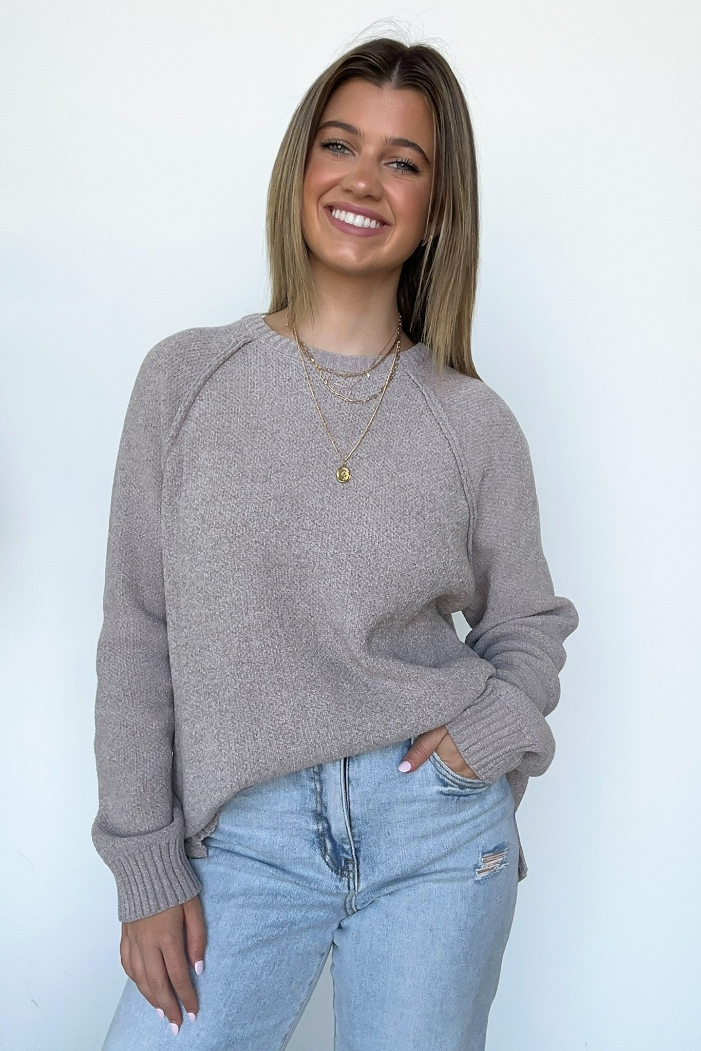 Heather Mocha / S Easily Endearing Chenille Knit Raglan Sweater - BACK IN STOCK - Madison and Mallory