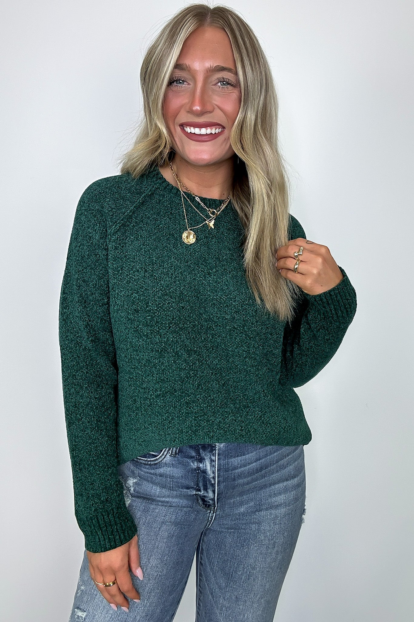 Dark green chenille sweater hotsell