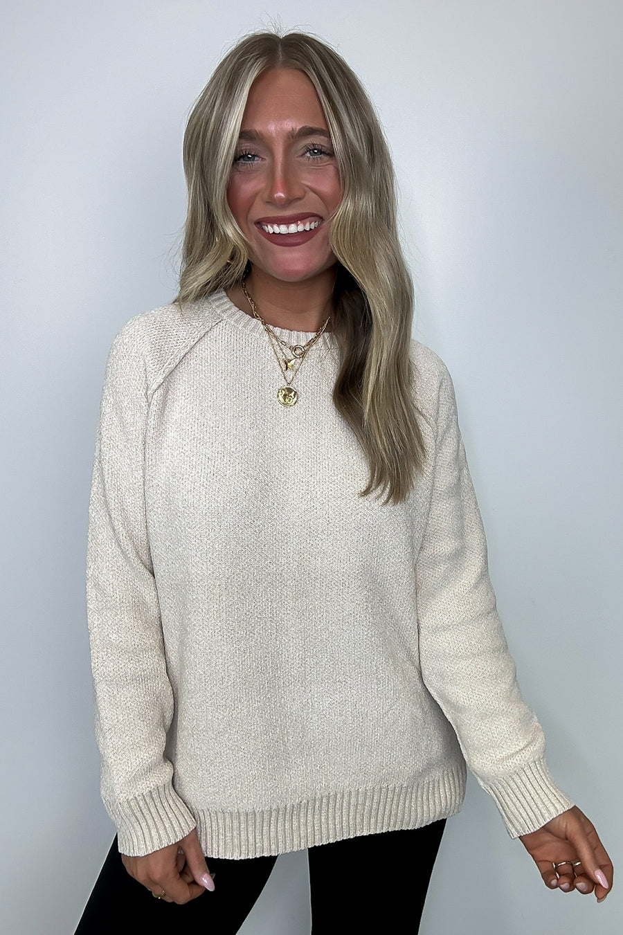 Sand Beige / S Easily Endearing Chenille Knit Raglan Sweater - BACK IN STOCK - Madison and Mallory