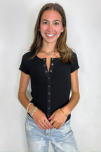 Easy Edge Snap Button Short Sleeve Top - FINAL SALE - Madison and Mallory