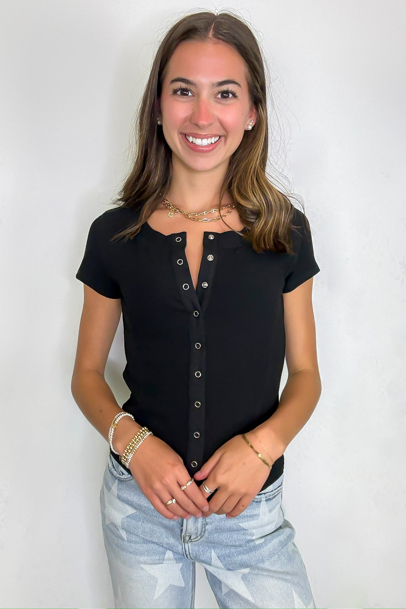Easy Edge Snap Button Short Sleeve Top - FINAL SALE - Madison and Mallory