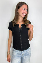 Easy Edge Snap Button Short Sleeve Top - FINAL SALE - Madison and Mallory