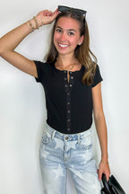 Easy Edge Snap Button Short Sleeve Top - FINAL SALE - Madison and Mallory