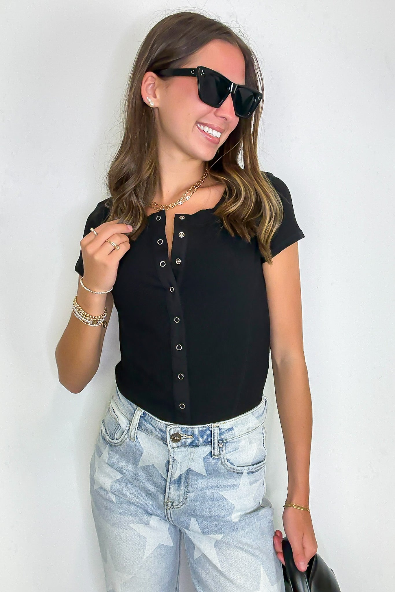 Easy Edge Snap Button Short Sleeve Top - FINAL SALE - Madison and Mallory