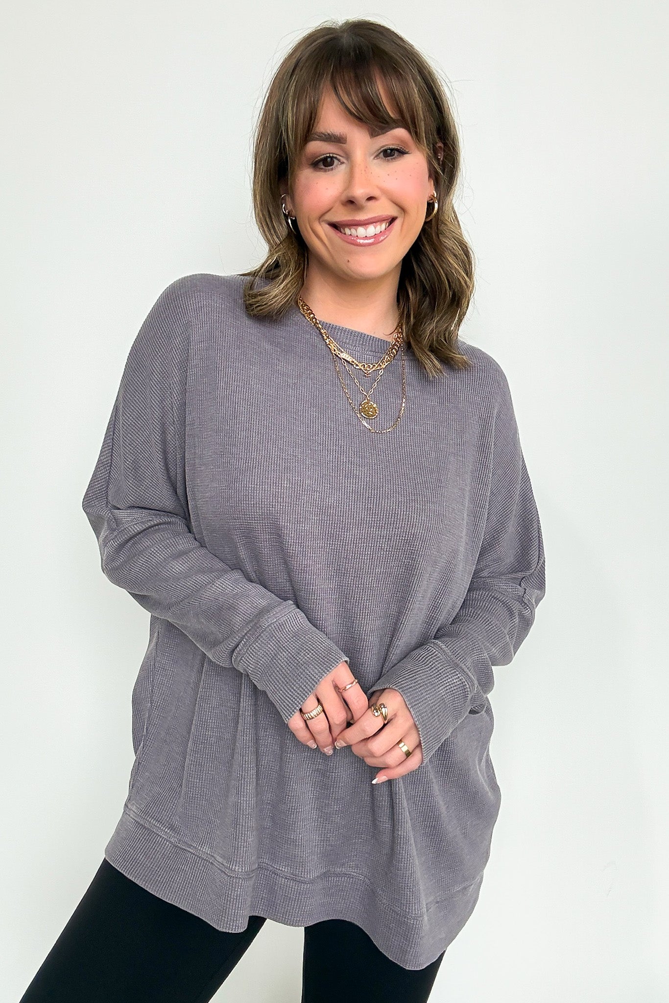 Gray / One Size Easy Flow Slouchy Pullover - Madison and Mallory