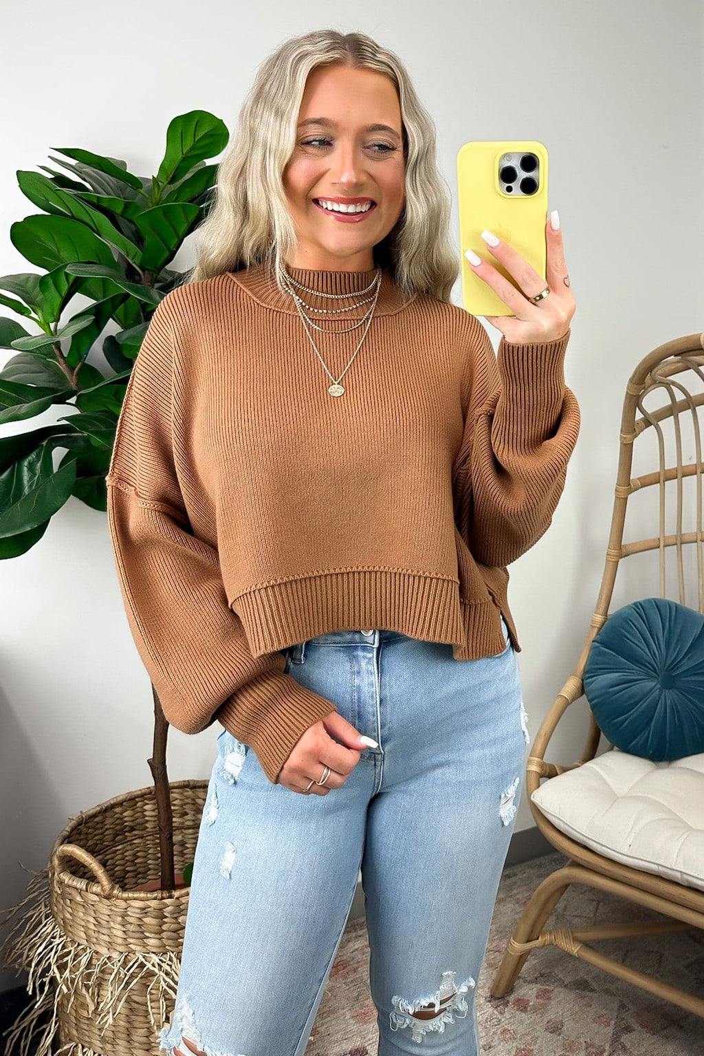 Deep Camel / SM Easy Retreat Cropped Oversized Sweater - FINAL SALE - Madison and Mallory