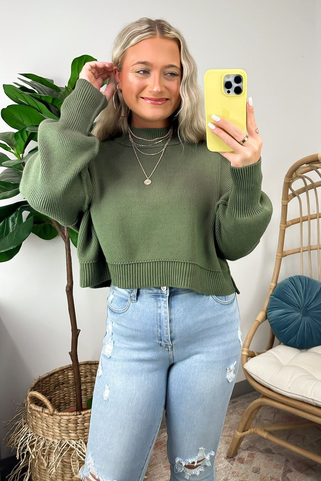 Light Olive / SM Easy Retreat Cropped Oversized Sweater - FINAL SALE - Madison and Mallory
