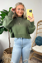 Light Olive / SM Easy Retreat Cropped Oversized Sweater - FINAL SALE - Madison and Mallory