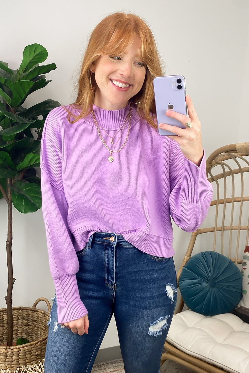 Bright Lavender / SM Easy Retreat Cropped Oversized Sweater - FINAL SALE - Madison and Mallory