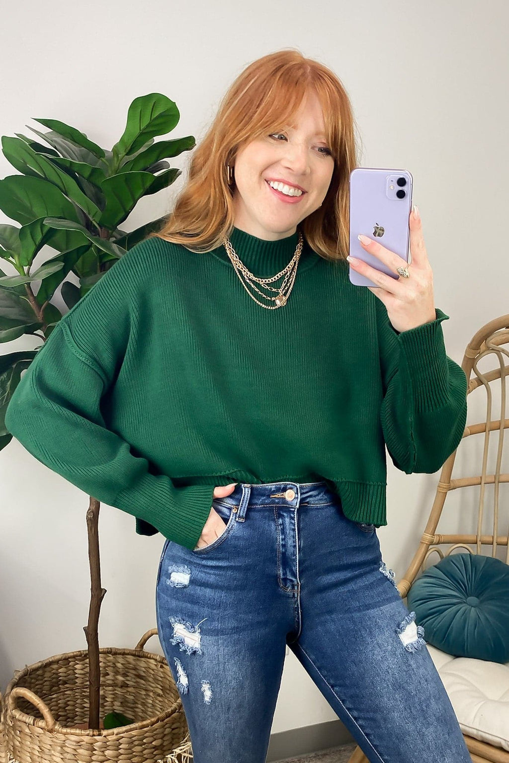 Dark Green / SM Easy Retreat Cropped Oversized Sweater - FINAL SALE - Madison and Mallory